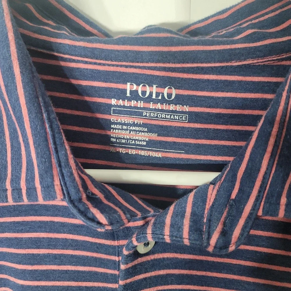 Polo Ralph Lauren Performance Polo Short Sleeve XL Stretch Striped blue red Prep